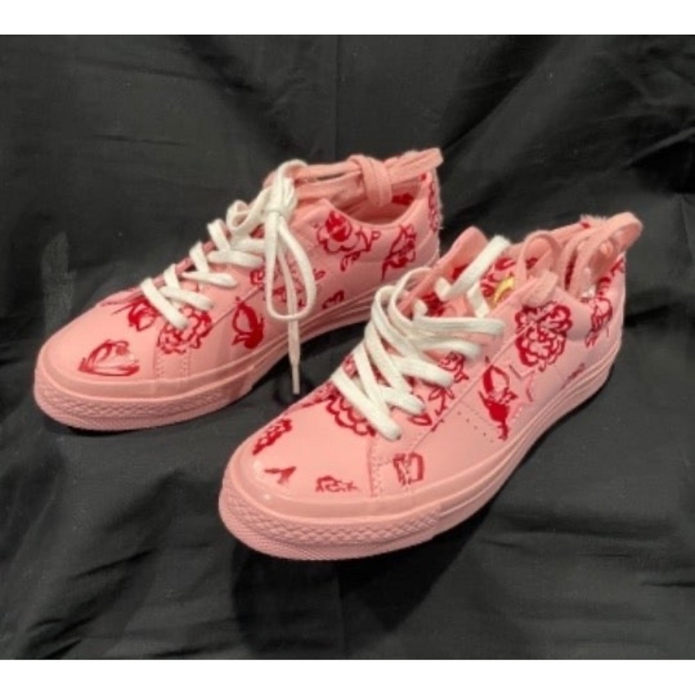 Converse One Star Ox Pink Red Floral Butterfly Faux Fur Sneakers 563838C Women 7